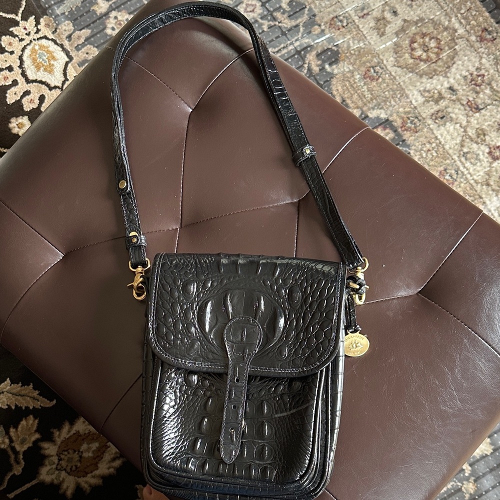 Brahmin Black Croc-Embossed Crossbody Bag